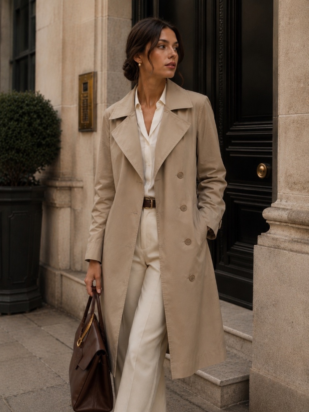 NWT Eileen Fisher trench coat beige XL organic cotton office luxury capsule
